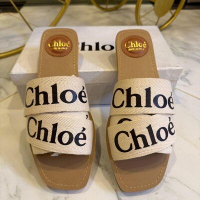Buy Premium Chloé Women's Off-White Flat Shoes with Black Lettering