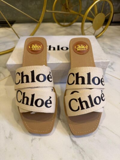 Buy Premium Chloé Women's Off-White Flat Shoes with Black Lettering