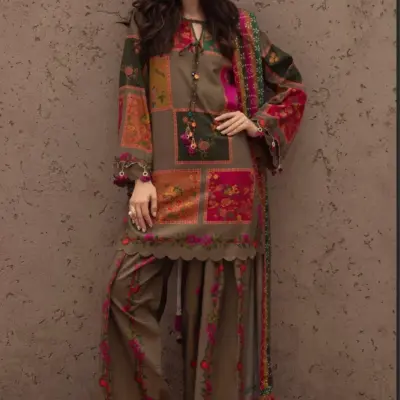 3 Pcs Unstitched Silky Digital Printed Suit for Women – Multicolor Summer Collection