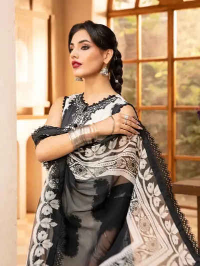 3-Piece Printed Karandi Suit for Women – Off White with Printed Dupatta