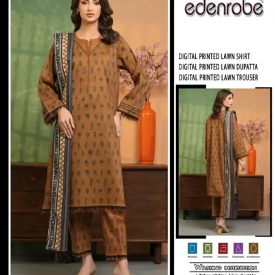 Digital Printed Lawn 3 Pcs Unstitched Suit Set Yellow with Lawn Dupatta