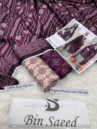 Unstitched Purple Printed Lawn Suit 3 Pcs for Eid & Ramadan