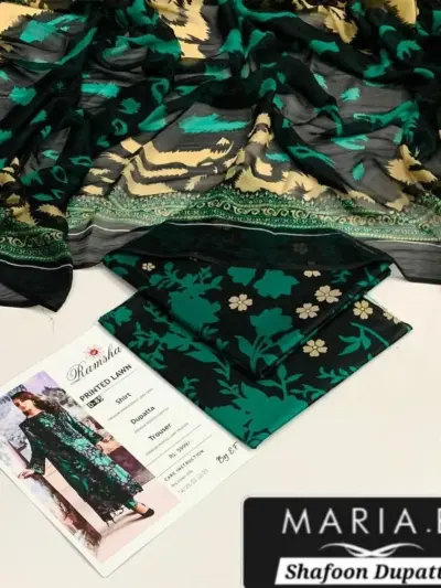 Black Printed Lawn 3 Pcs Unstitched Suit Set for Women