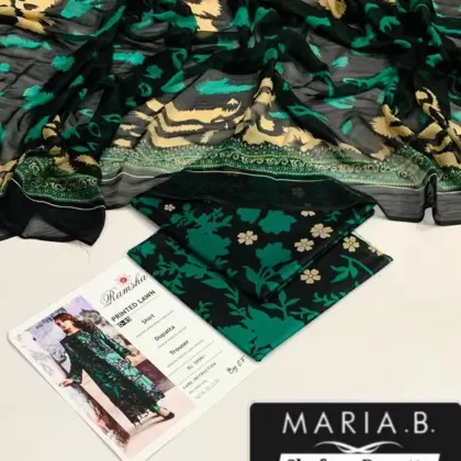 Black Printed Lawn 3 Pcs Unstitched Suit Set for Women