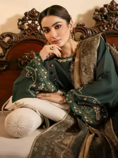 Green Embroidered Lawn 3 Pcs Unstitched Suit Set for Women