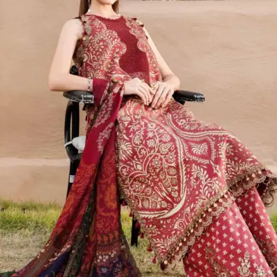 Maroon Printed Lawn Suit with Digital Print Chiffon Dupatta
