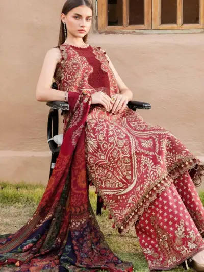 Maroon Printed Lawn Suit with Digital Print Chiffon Dupatta