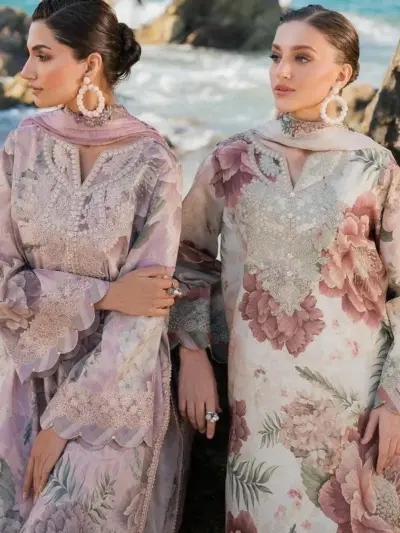 Women’s 3 Pcs Lawn Floral Gown Set Multicolor Digital Print Unstitched Suit