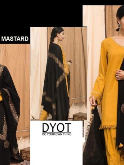Mustard Yellow Embroidered Lawn 3 Pcs Unstitched Suit with Printed Dupatta
