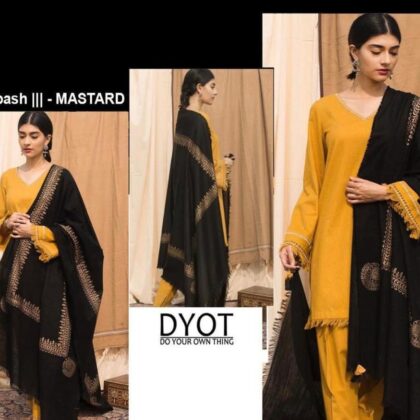 Mustard Yellow Embroidered Lawn 3 Pcs Unstitched Suit with Printed Dupatta