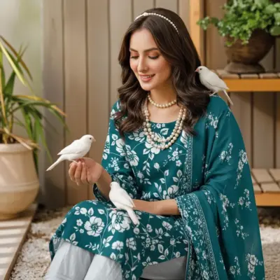 Blue Digital Print Lawn 3 Piece Unstitched Suit for Women