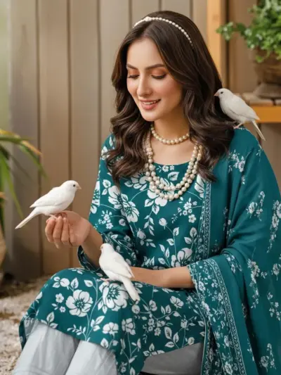 Blue Digital Print Lawn 3 Piece Unstitched Suit for Women