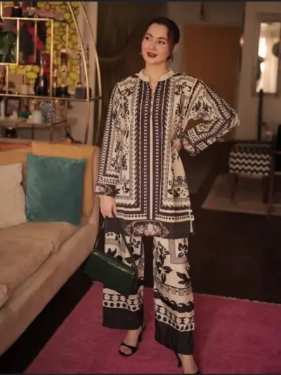HANIA AMIR Full Printed Swiss Lawn 2 Piece Cord Set for Women – Black
