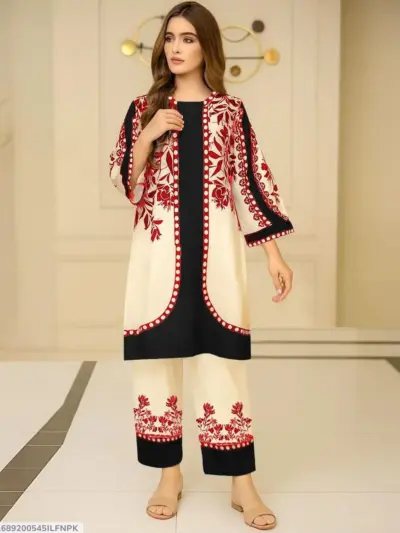 Digital Printed 2 Piece Cord Set for Women – Maroon Crepe Lawn Kurta Set