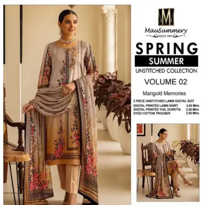 Peach Floral Printed Unstitched Lawn Suit 3 Piece Set with Printed Dupatta – Eid Summer Collection