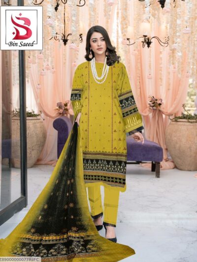 Green Digital Print Linen 3 Piece Unstitched Women Suit with Diamond Dupatta