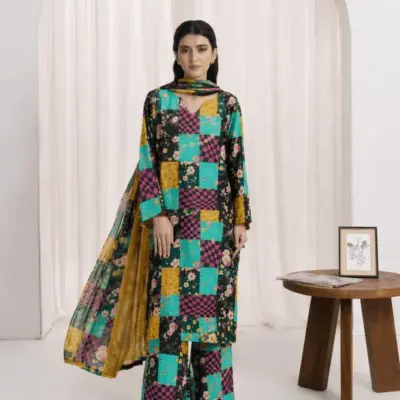 Multicolor Digital Print Lawn 3 Piece Unstitched Suit with Swiss Lawn Dupatta