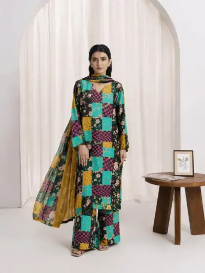 Multicolor Digital Print Lawn 3 Piece Unstitched Suit with Swiss Lawn Dupatta