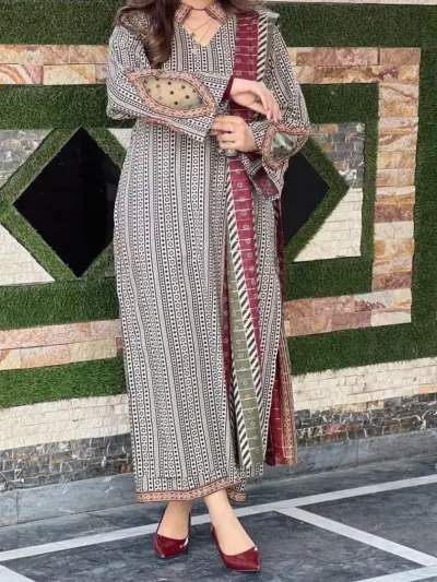 Black Printed Lawn 3 Piece Unstitched Suit for Women