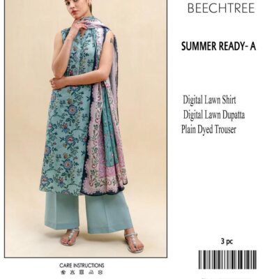 Beige Printed Lawn 3 Piece Unstitched Women Suit Pakistan