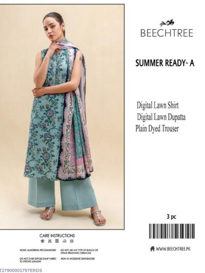 Beige Printed Lawn 3 Piece Unstitched Women Suit Pakistan