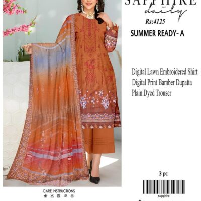 Orange Digital Lawn Embroidered 3 Piece Unstitched Suit with Bamber Dupatta – Eid Collection