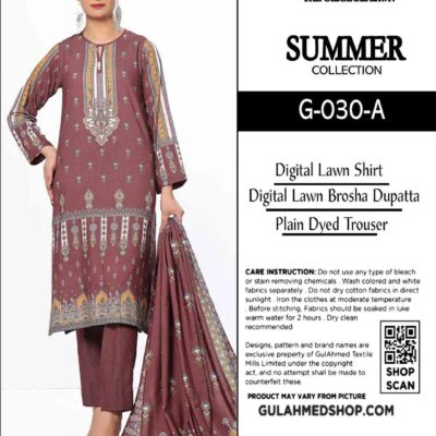Women Printed Lawn Suit G-030-A Maroon 3 Piece Unstitched Eid Summer Set