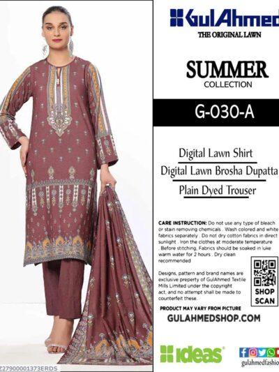 Women Printed Lawn Suit G-030-A Maroon 3 Piece Unstitched Eid Summer Set