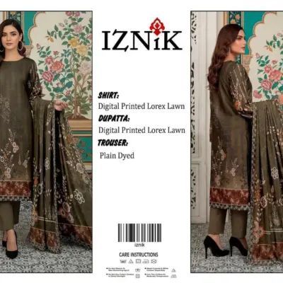 Women Unstitched Green Printed Lawn Suit 3 Piece Eid Festive Wear Set