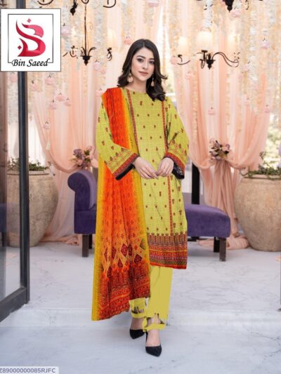 Multicolor Digital Print Linen 3 Piece Unstitched Suit with Diamond Dupatta