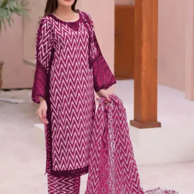 Women's 3 Piece Doria Lawn Suit with Mirror Work, Heavy Sequin Embroidery & Digital Print – Pink Summer Collection