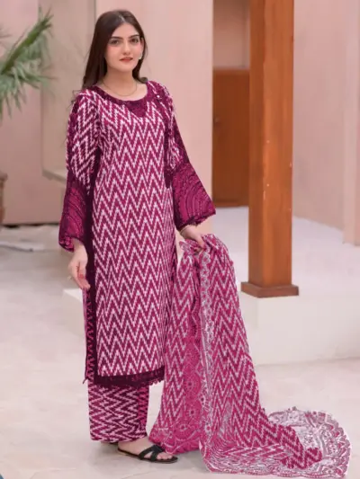 Women's 3 Piece Doria Lawn Suit with Mirror Work, Heavy Sequin Embroidery & Digital Print – Pink Summer Collection