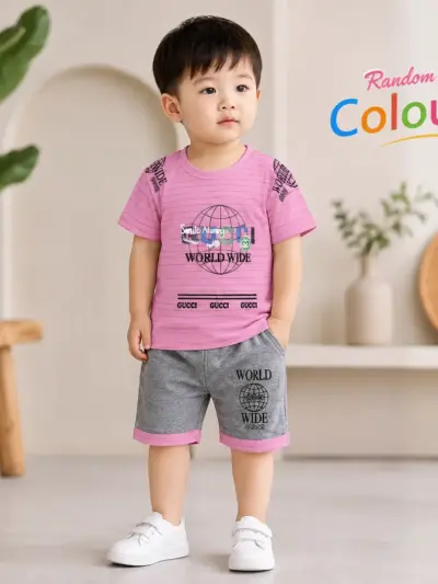 2 Pcs China Stuff Boy's Printed Shirt And Shorts Set