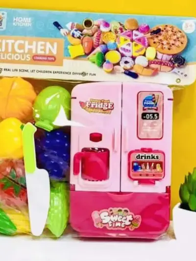 Toy kitchen toys fridge refrigerator with plastic fruit role play toy for kids kitchen set multicolour kids kitchen accessories