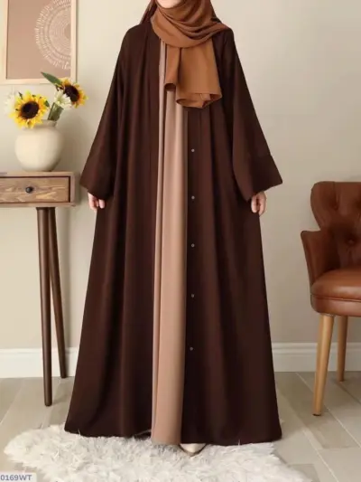 Brown China Georgette Abaya 55" with Stoller for Women