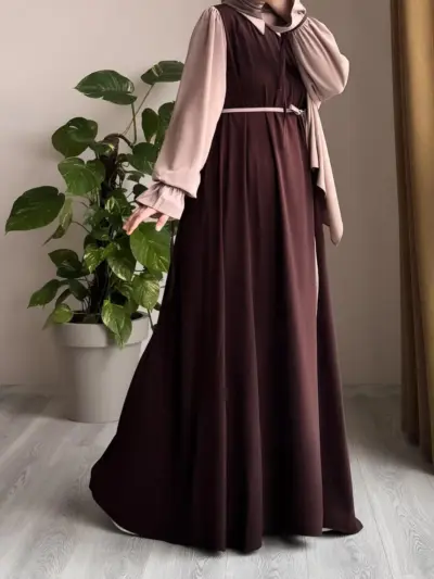 Collar Abaya with Belt and Matching Stroller | Original Wool Peach Fabric | Front Open Stylish Abaya for Women | Soft Premium Abaya
