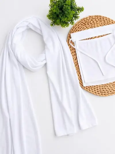 White Long Scarf with Folded Tissue Set