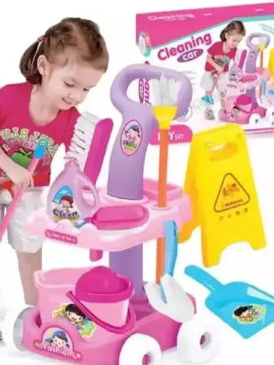 Kids Cleaning Trolley Play Set | Pretend Play Housekeeping Cart with Cleaning Accessories | Role Play Educational Cleaning Toy for Boys & Girls