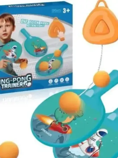 Indoor & Outdoor Table Tennis Trainer Set | Hanging Ping Pong Practice Toy with 1 Racket & Adjustable Ball | Portable Solo Training Game for Kids