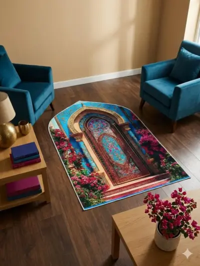 Luxurious Velvet Printed Prayer Mat - 1 Pcs in Maroon, Red, and Orange